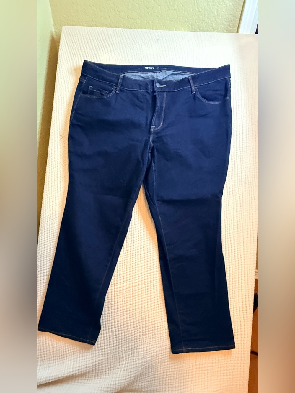 Old Navy Power Slim Straight Jeans Dark Wash Stretch Cropped Denim Short - Picture 2 of 8